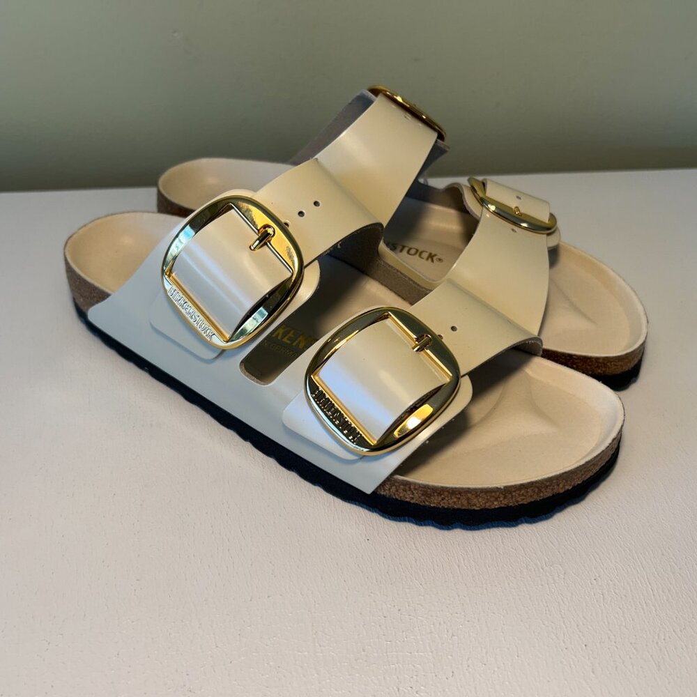 Birkenstock Arizona Big Buckle Natural Leather Patent Sandals - Picture 7 of 15